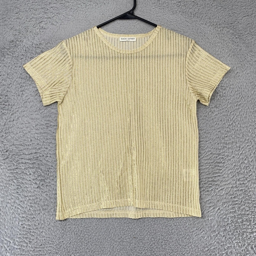 Each X‎ Other Top Womens XS Gold Metallic Rib Knit Sheer Going Out Glitter Party